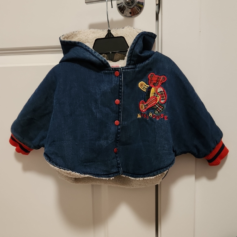 NWT Miki House Fleece Lined Kids Denim Jacket with Red Accents